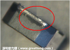 使用錫(Sn)鍍層的電源電感器(Power Inductors)，經(jīng)過(guò)推力測(cè)試后，其焊點(diǎn)還保留在零件的端點(diǎn)上，所以推力比較高。