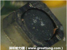 使用銀(Ag)鍍層的電源電感器(Power Inductors)，經(jīng)過(guò)推力測(cè)試后，零件端點(diǎn)上已經(jīng)看不到任何鍍層的痕跡了，所以其耐推力就比較小。