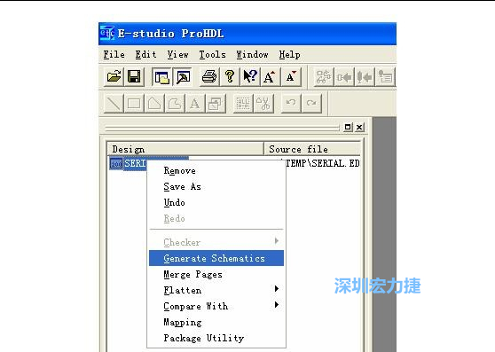 4．右鍵點(diǎn)擊 Serial.EDF 文件，選擇 Generate Schamatics：