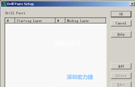如果是盲孔或埋孔板，則還須點擊菜單Setup→Drill Partis調(diào)出鉆孔對設(shè)置窗口，看有無按孔的屬性設(shè)置好鉆孔層，如無則須作相應(yīng)的添加或調(diào)整。