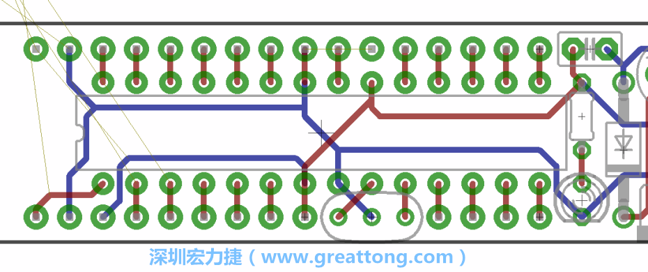 如果可以的話盡量讓接地線保持在電路板的背面，這樣它們就可以在可能范圍內和最大的接地面連結在一起。