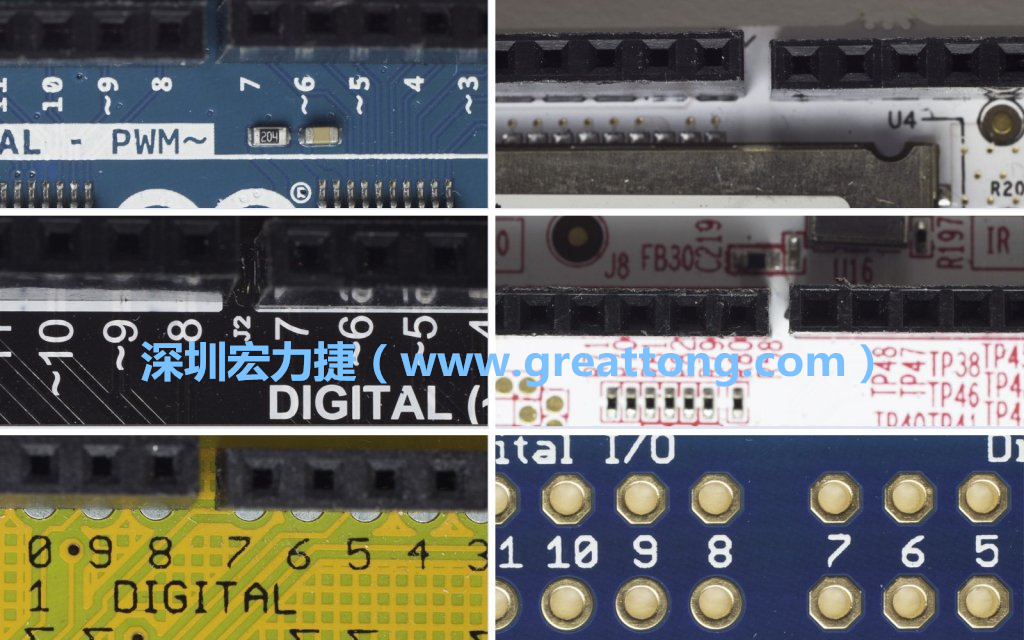 各種不同尺寸的Arduino上第7、8腳位的間距。