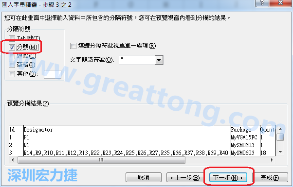 新增一個(gè)新的Excel文檔，[資料]匯入[從文字檔]，然后選擇剛產(chǎn)生的BOM (.csv)檔案，并以"分號"作為分隔符號。