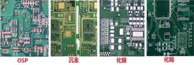 表面工藝分：熱風整平，沉金， 化銀， 化錫， OSP 等幾種表面工藝