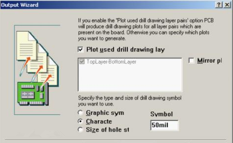 選中“Plot used drill drawing layer”，并將孔圖改為“Cheracte”標(biāo)示